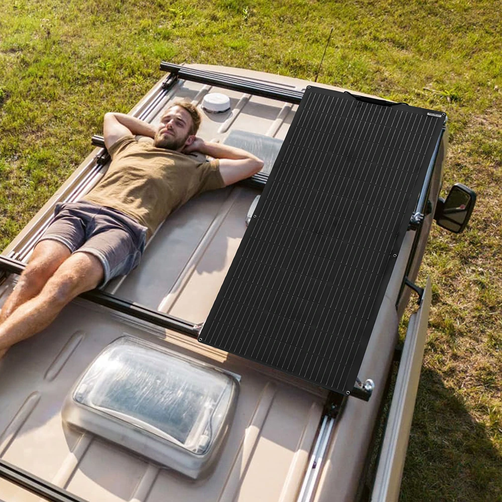 150W-600W Semi-Flexible Monolithic Monocrystalline Solar Panel Kit, 19.8V PV Module, 12V/24V/36V Off-Grid Battery Charger for RV