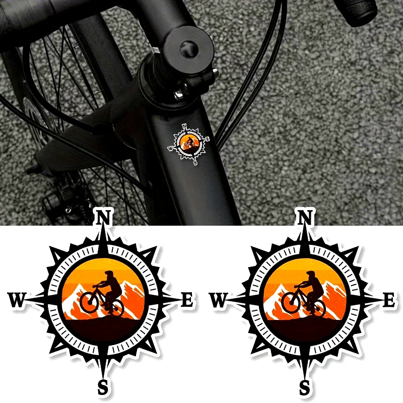 4 PCS/SET Orange Black Compass Pattern Cycling Stickers Waterproof Vinyl Decals for Bike Frame Decor