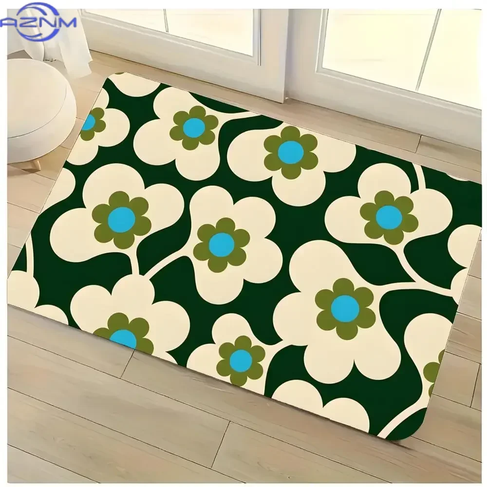 retro floral fashion print O-Orla Kiely Flower Floor Mat Washable Absorbent Flannel Door Mat Non-Slip Indoor Floor Rug