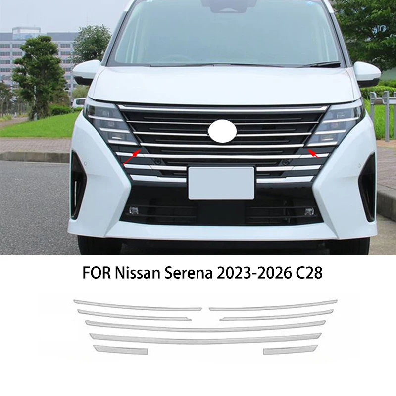 Car accessories FIT FOR Nissan Serena 2023-2026 C28 chrome blue front bumper grill forming strip cover trim