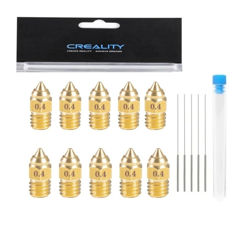 Creality 10Pcs Set 0.2/0.4/0.6/0.8/1.0mm Hotend Extruder Brass Nozzles for CR-6 SE Ender-3 Series Ender-5 Series Printer