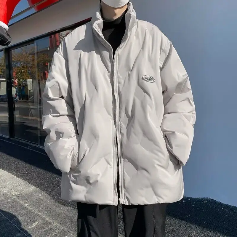 

Oversize Casual Thiened down Cotton Jaet Pure Color Stand Collar ex Winter Coat Youth Faion Straight Hem Zipper Clo...