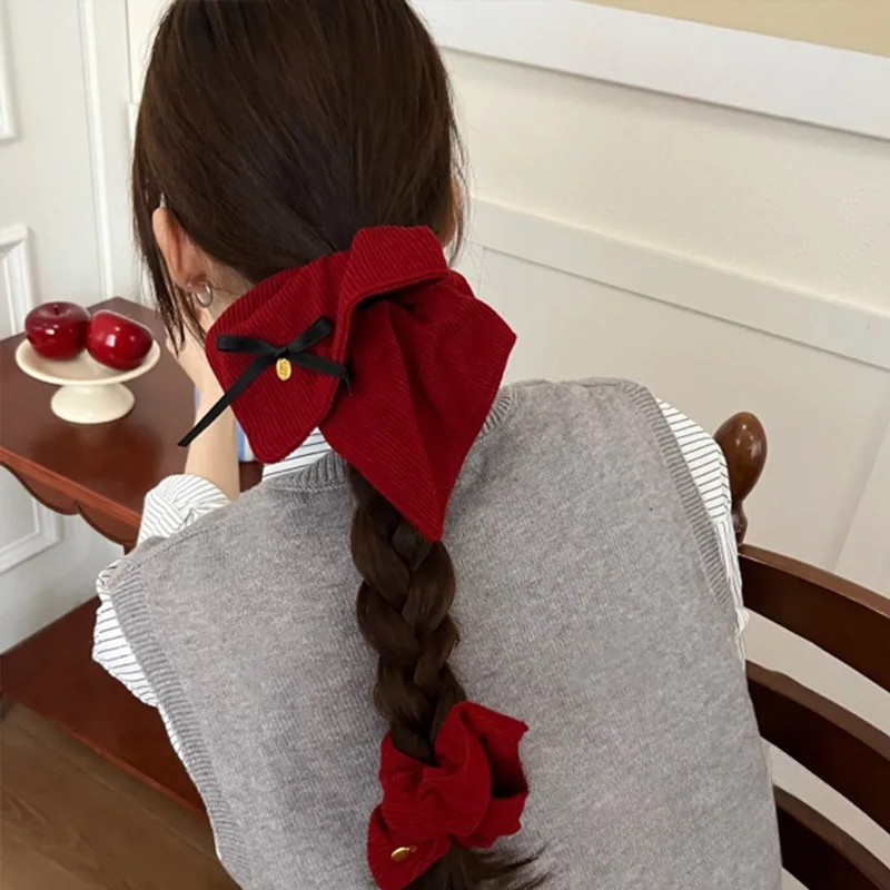 1pc Christmas Red Square Scarf Big Intestine Hairband for Women New Year Ponytail Hair Tie Ankara Red Winter Autumn Hairband - view 2