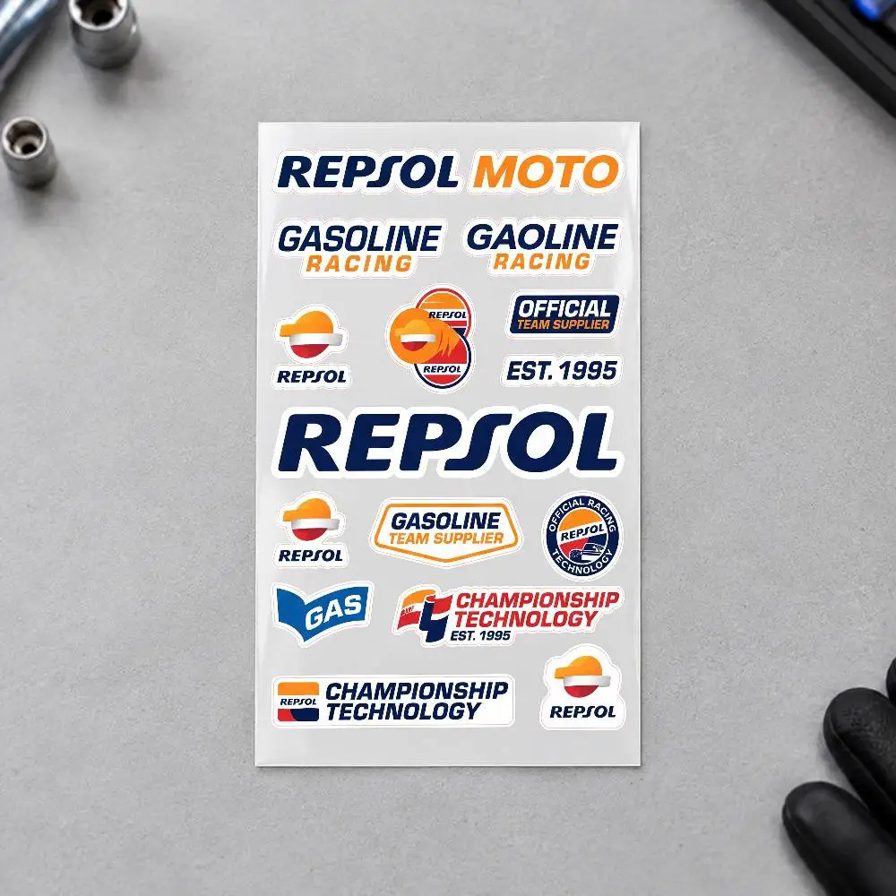 R-REPSOL Motorcycle Sticker Set Reflective Decals For Helmet Fuel Tank Fairing Body Custom Bike Graphics Kit