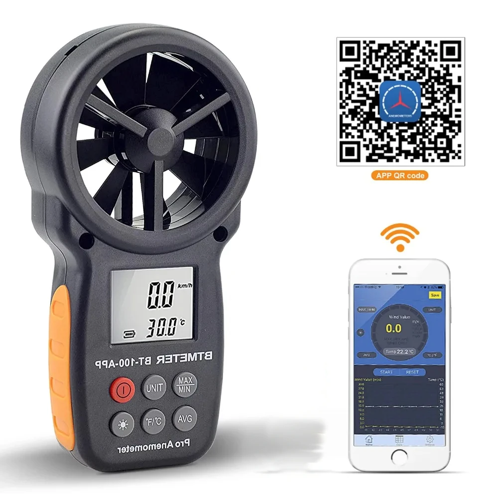 BTMETER Digital Anemometer With Mobile APP Wireless Bluetooth Anemometer Meter measuring Wind Chill Speed and Temperature