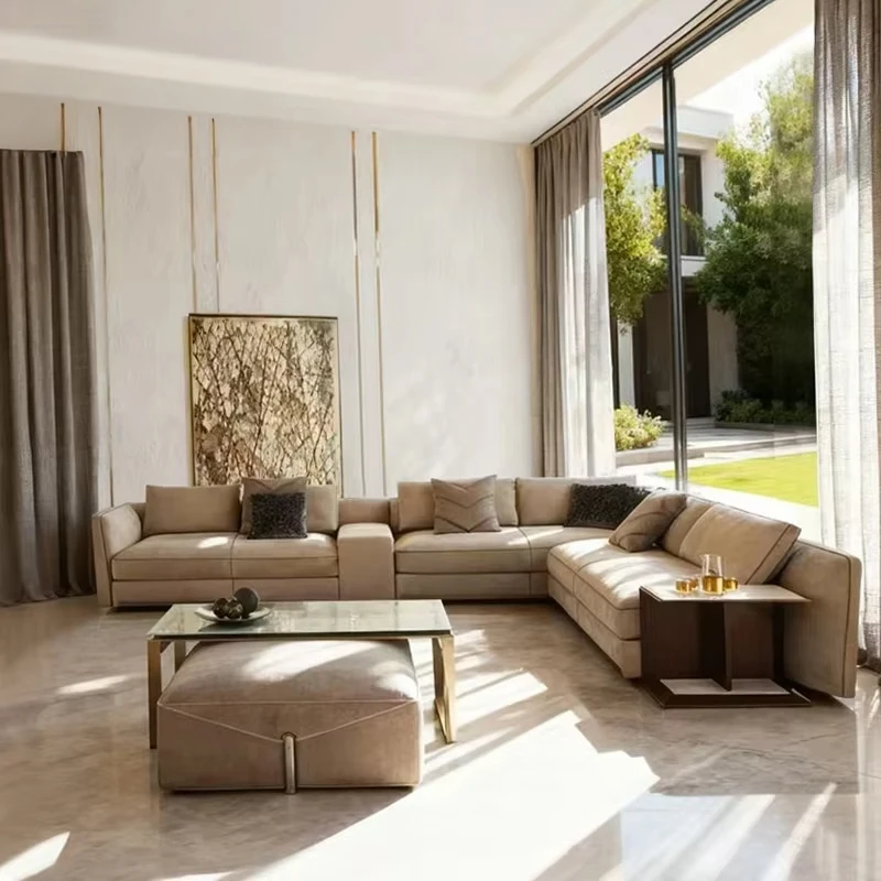 Italian style light luxury modern L-shaped corner envelope sofa set is suitable for villa large flat floor luxury home