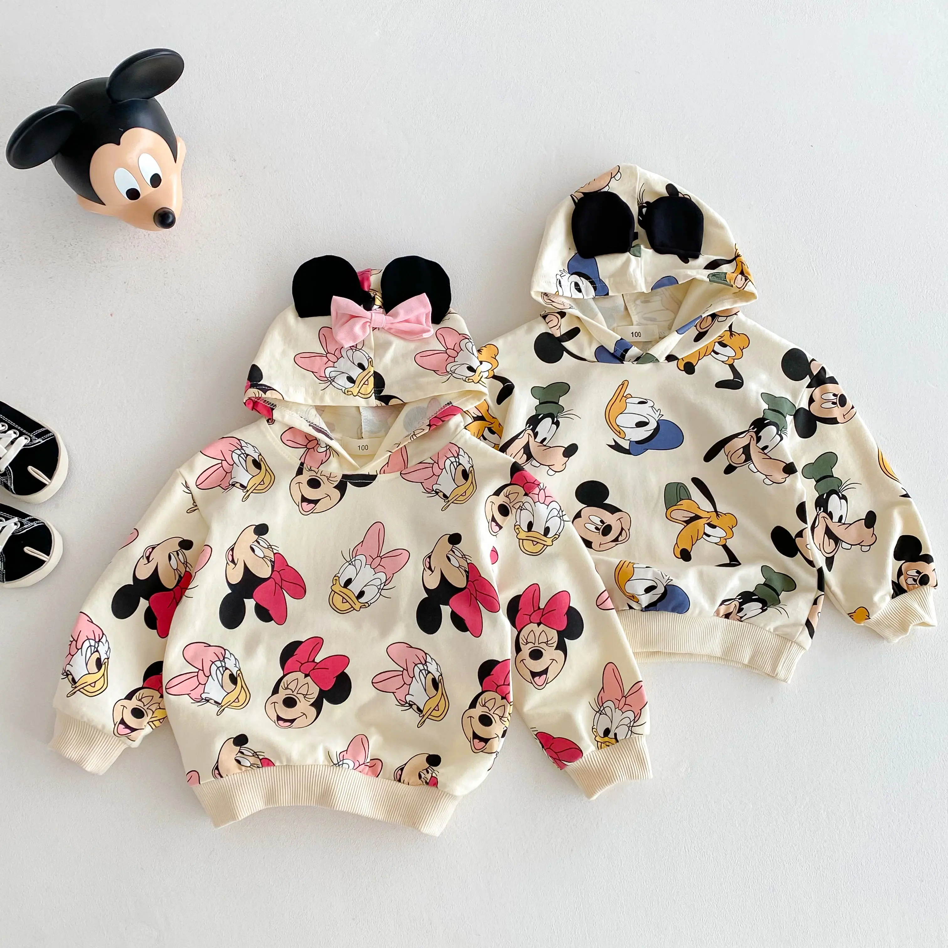 Disney minnie mickey outono hoodies roupas infantis manga longa com capuz topos solto moda dos desenhos animados menina menino moletom 0-6 idade
