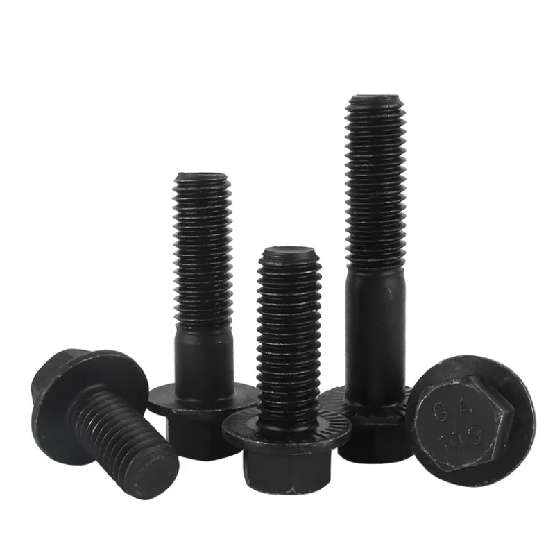 M5 M6 M8 M10 Grade 10.9 Black Carbon Steel Outer Hexagon Flange Bolt Hex Flange Cap Screw Bolt Fastener