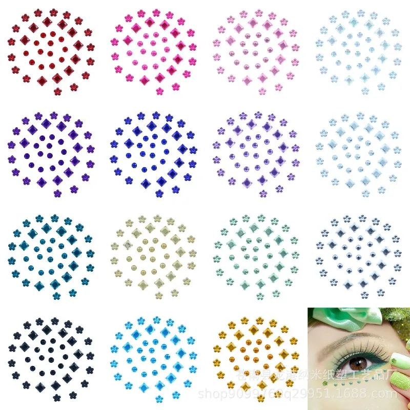 DIY Face Stickers Acrylic Crystal Gems Flower Square Forehead Eye Pearl Tear Design for Festival Party Makeup Non Toxic Shiny