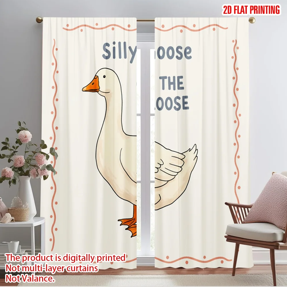 

2pcs 2D flat printing Curtain Silly Goose On The Loose Polyester Without Electricity Birthday Party Perfect for Booths Studio