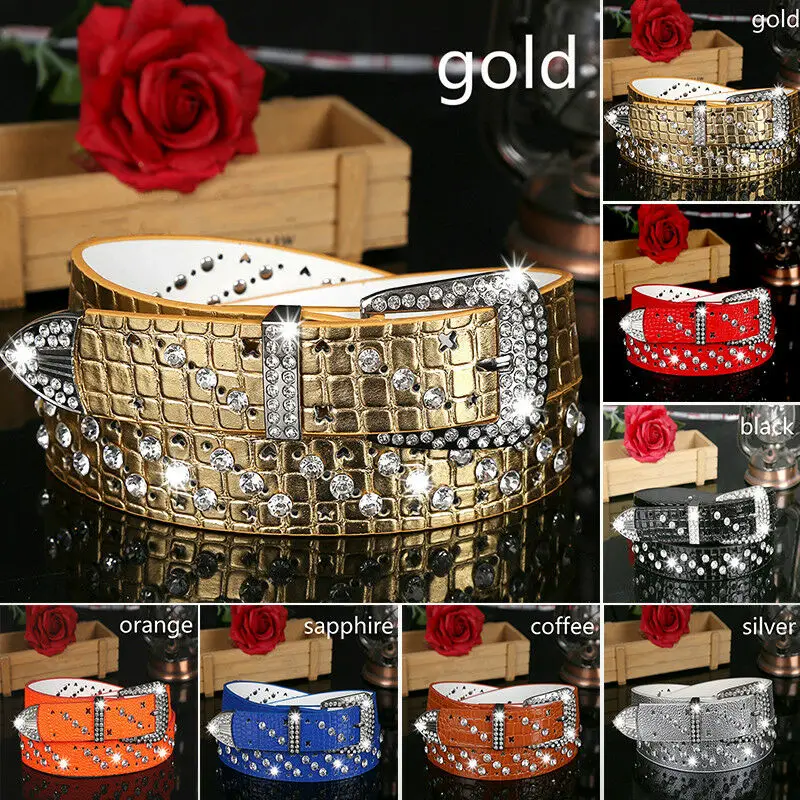 Vintage Crystal Rhinestone Studded Belt Women Faux Leather Waistband Luxury Shiny Bling Waist Strap Accessory