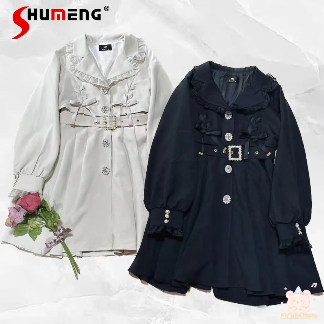 Rojita Sweet Rhinestone Belted Thin Trench Coat Woman 2023 Autumn New Elegant Ladies Mine Series Mass-Produced Mid-length Coats