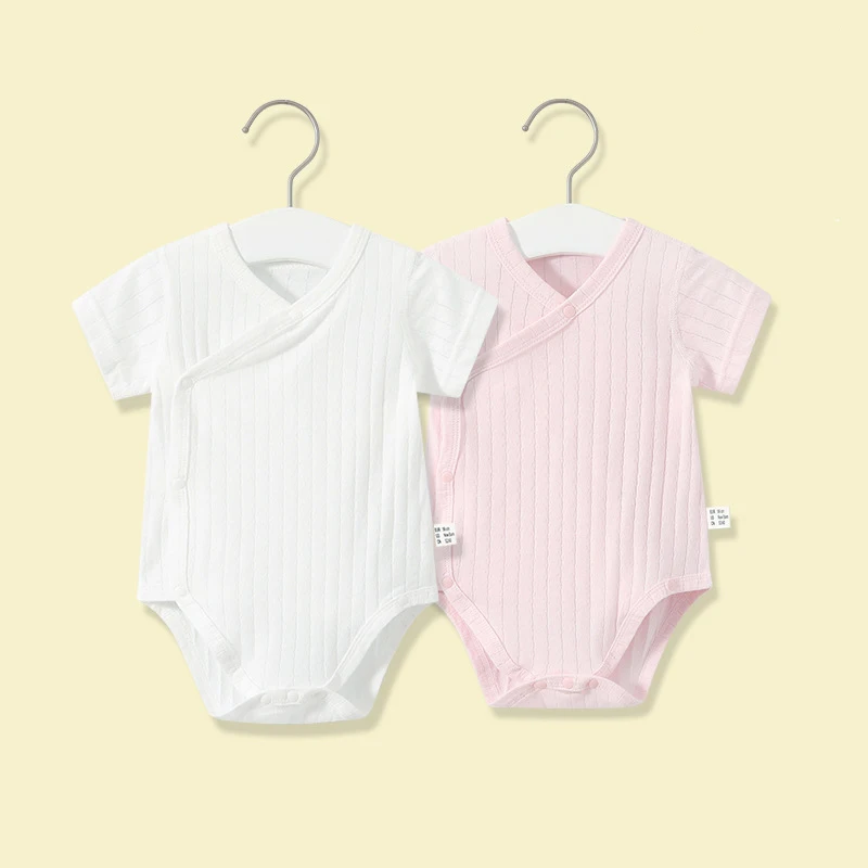 2Pcs Summer Newborn Baby Girls Romper Pure Color Cotton Short Sleeved Bodysuit Infants Breathable Soft Bebe Jumpsuit