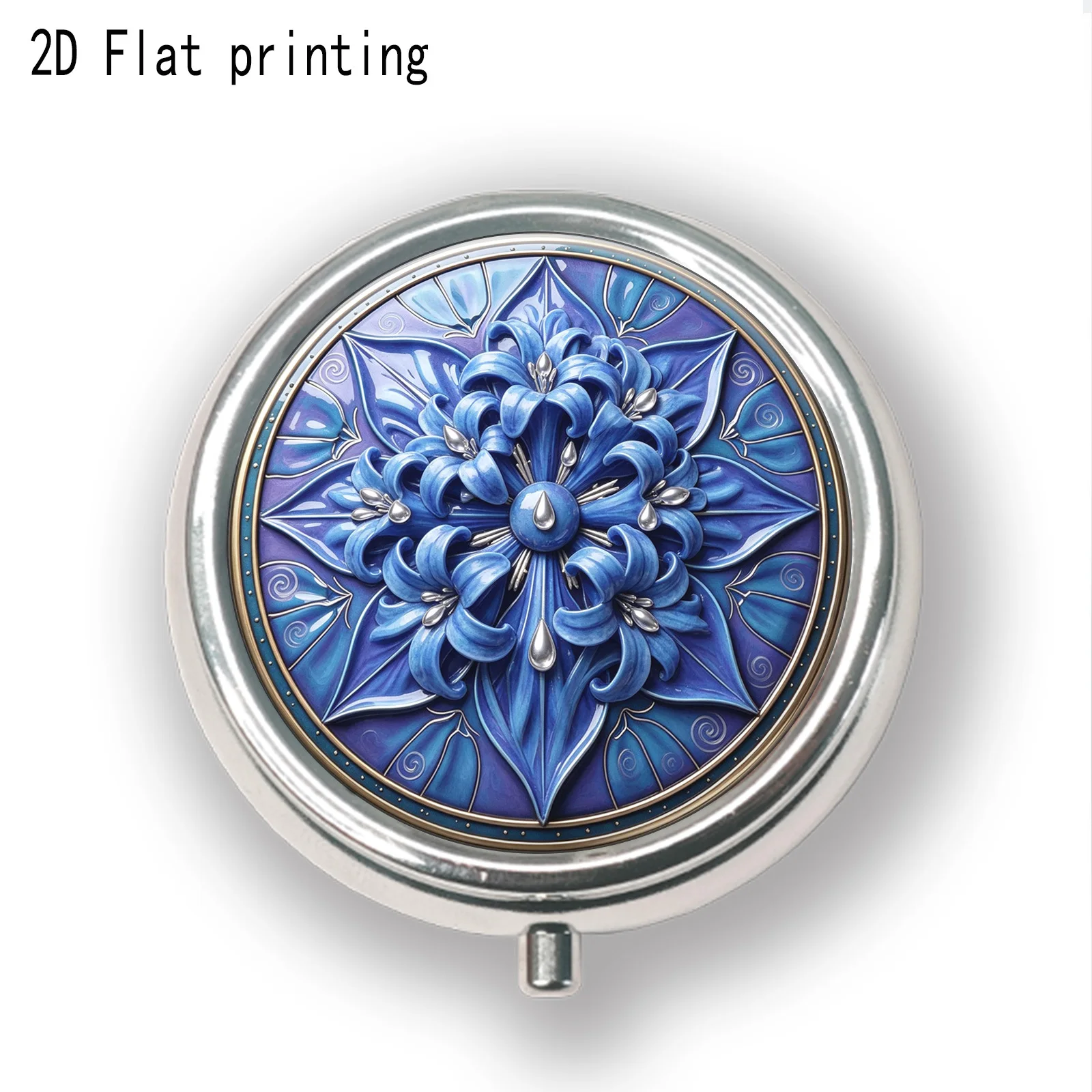 A three-compartment box with three-dimensional flowers, silver decorations, and scroll patterns, a portable travel vitamin storage box, a new art style box, a durable storage box, unique and exquisite