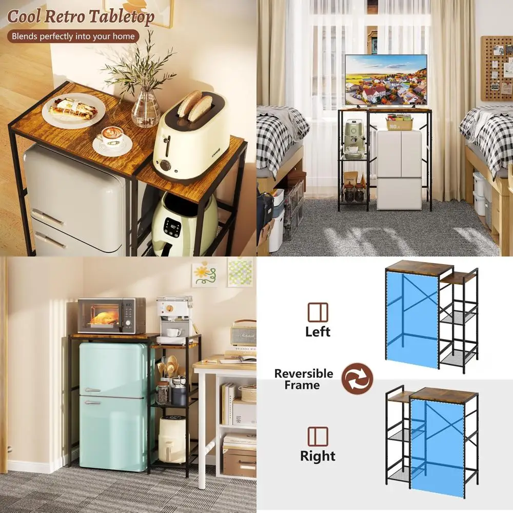 

Mini Fridge Stand with Storage Shelves, Wine Cabinet, Microwave Stand, Coffee Bar, TV Stand, Bakers Rack, Beverage Refrigerator