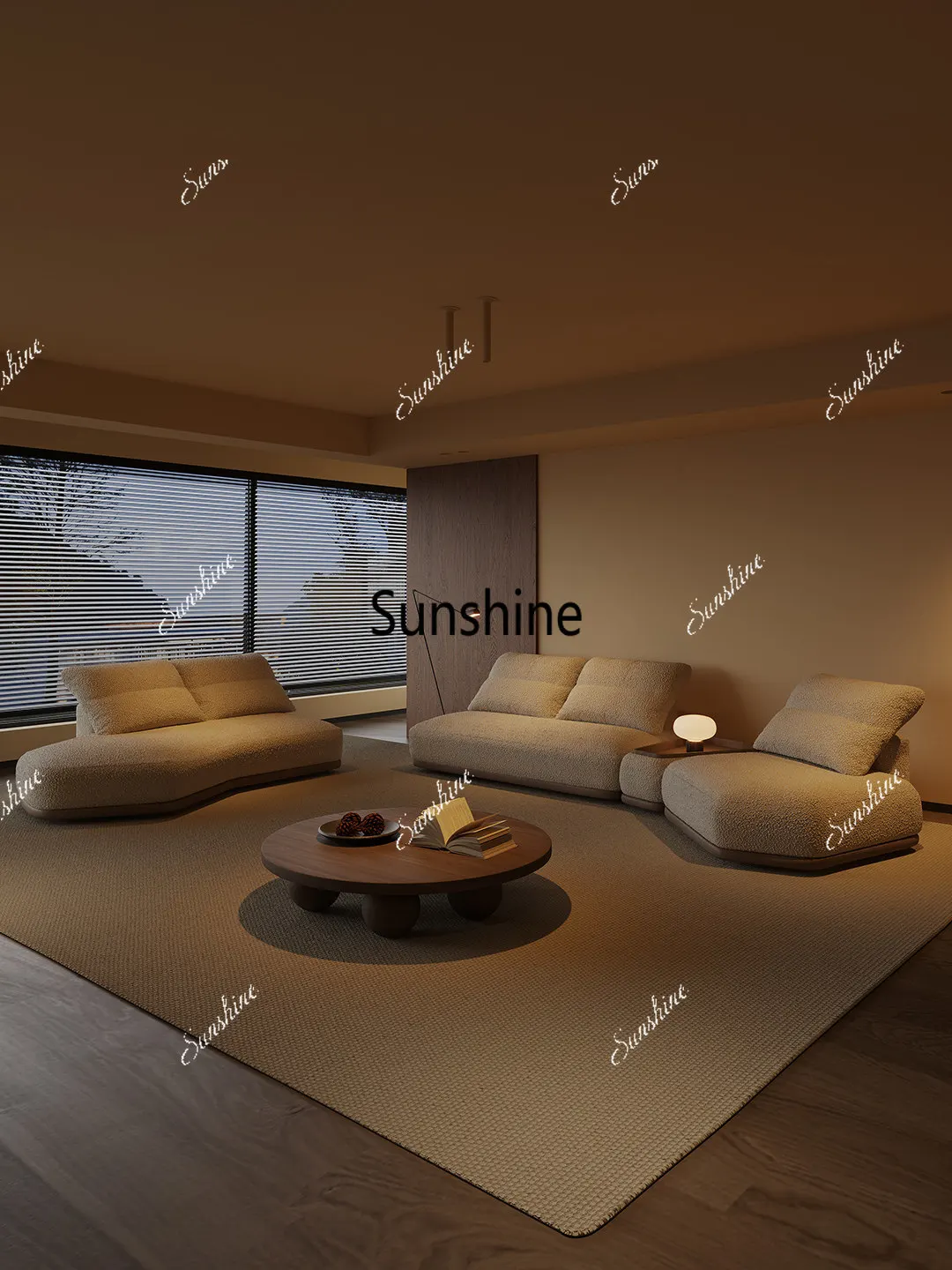 Wabi Sansan special-shaped sofa lamb wool fabric, high-end sense of floor, living room home design sense