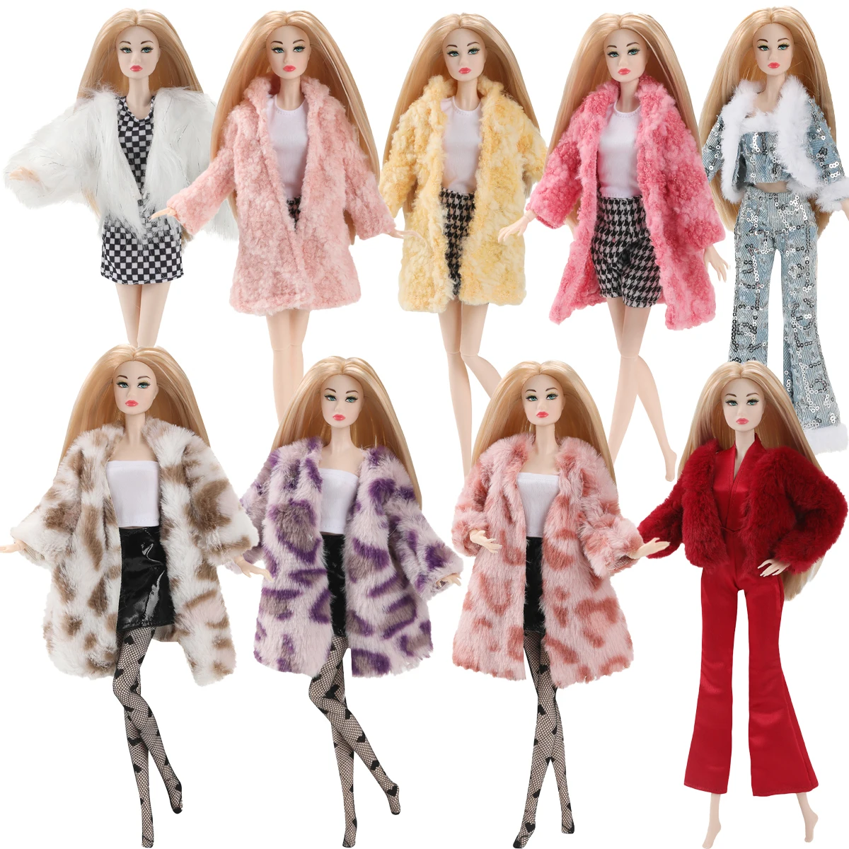 

Winter Plush Jacket+vest+short Skirt Set Fashion Sequinned Denim Jacket+Trousers For 1/6 Fr Babi Supermodel Doll Clothes Parts