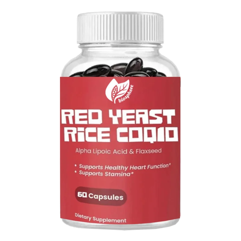 Arroz de levadura roja, suplemento de coenzima Q10, apoya la función de corazón saludable, sin OGM, sin gluten, vegetariano completo 60 cápsulas