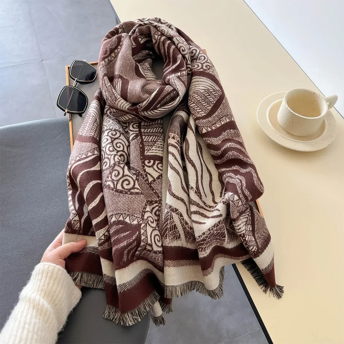 Autumn Luxury Warm Pashmina Scarf Women Design Print Shawl and Wrap Winter Female Imitation Cashmere Blanket