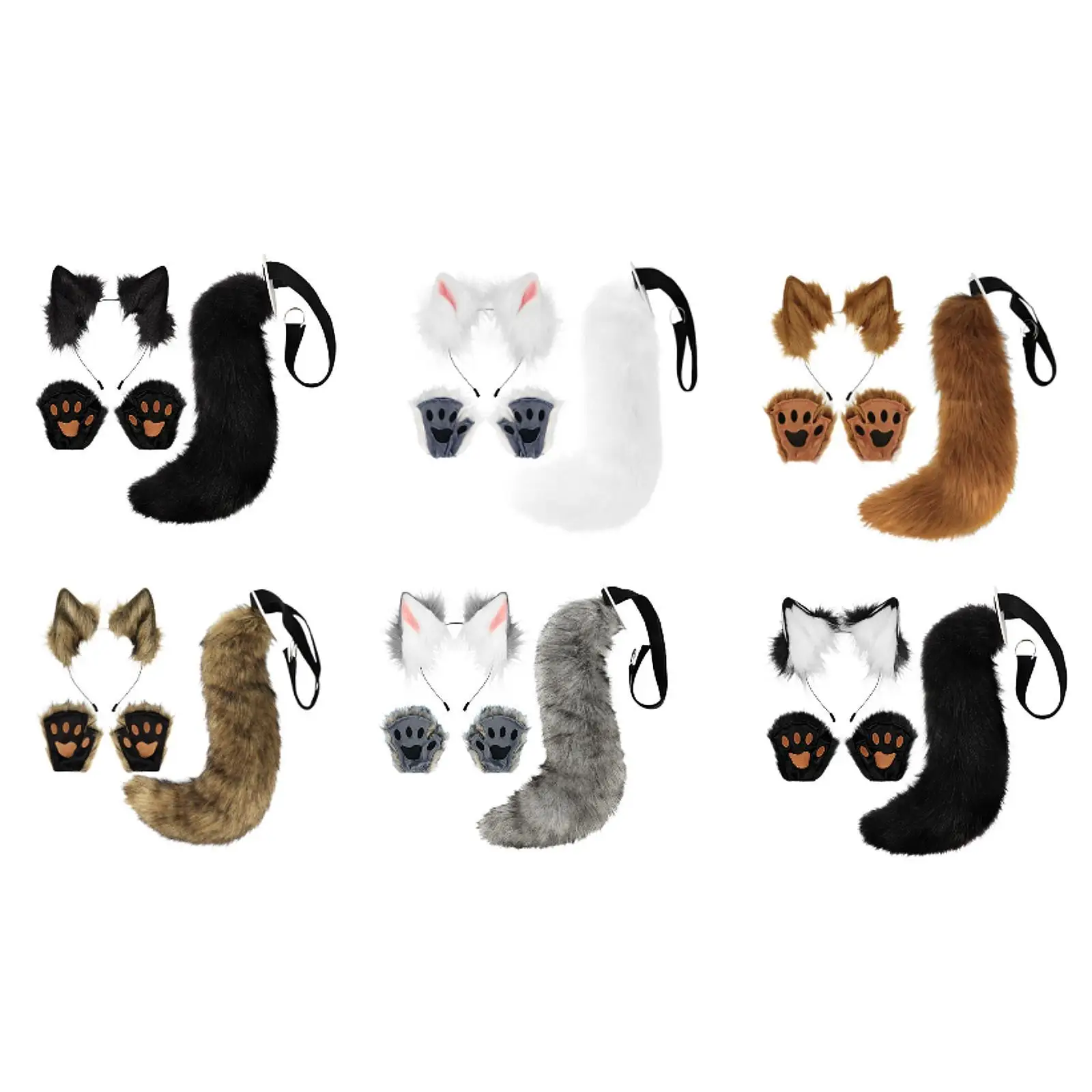 Fox Ears and Tail Set para Role Play, Halloween Costume, Acessórios Carnaval