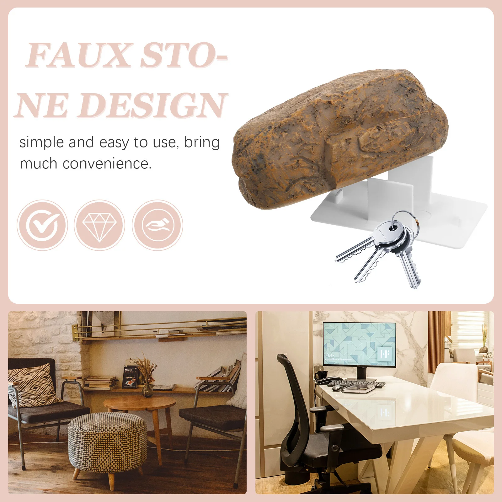 صندوق تخزين المفاتيح المخفي من الصخور الصناعية الاصطناعية للمفتاح الخارجي لحاوية آمنة لساحة الحديقة والحديقة