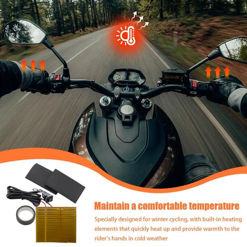 Motorcycle Heated Grip Pads 12V Waterproof Motorcycle Heating Handle Cover 2 Temperature Settings Winter Warmer For ATV