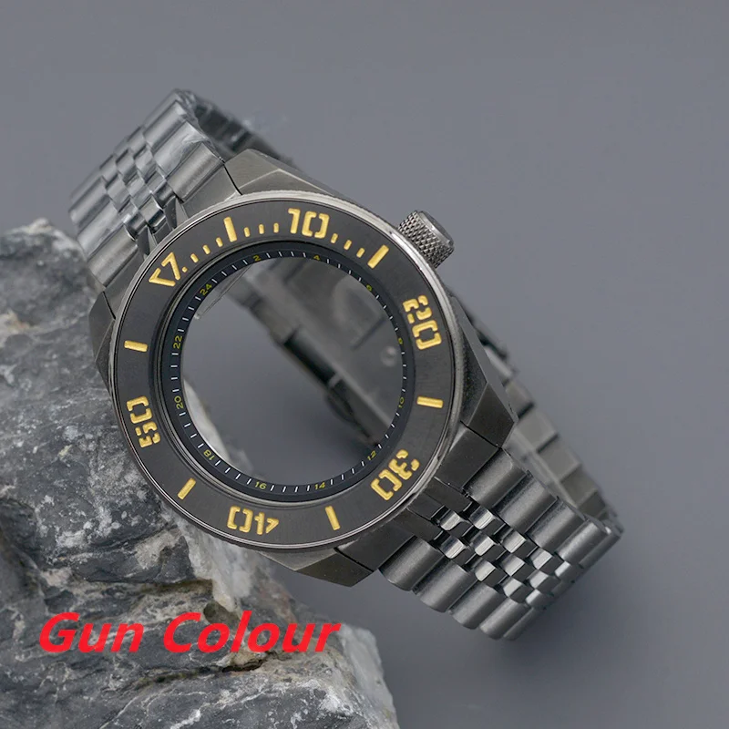 Gun Colour Men‘s Watch Diving Case Bracelet Fit King Samurai PROSPEX Series Watch For NH34 4R35 4R36 NH35 NH36 Movement
