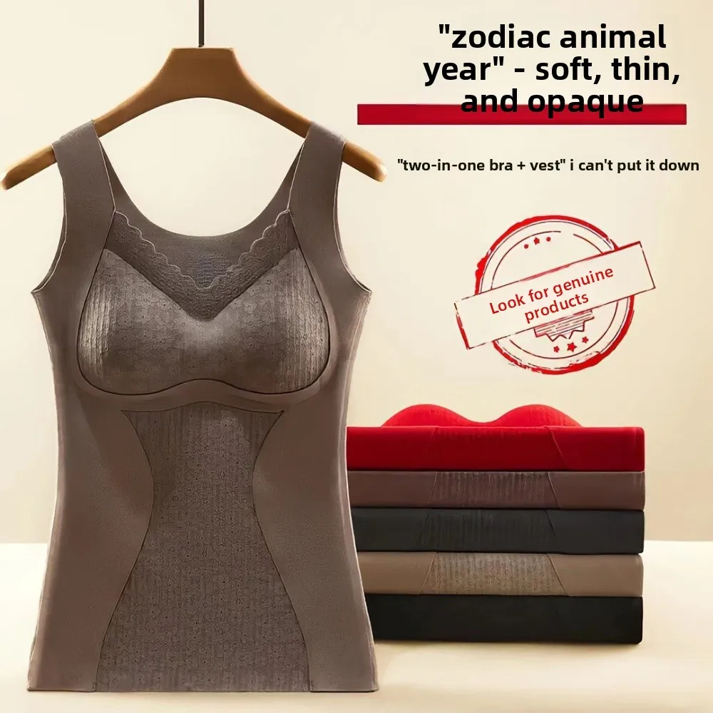 Lace Cashmere Thermal Underwear Sleeveless with Padded Cups Wool Thermal Shapewear Camisole Slimming Crop Tops Tanks