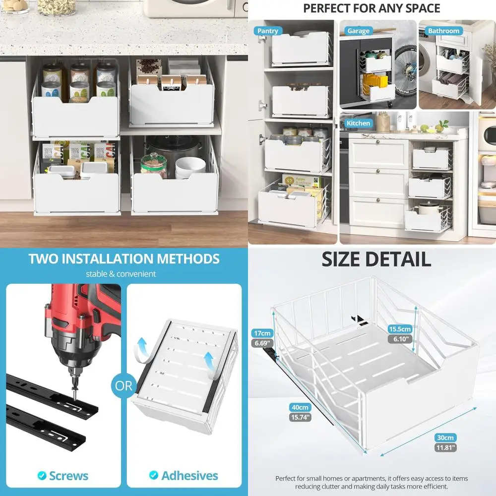 

Kitchen & Bathroom Pull-Out Organizer, Heavy-Duty Storage, 15.7x11.8x6.7, Adhesive Strips Included