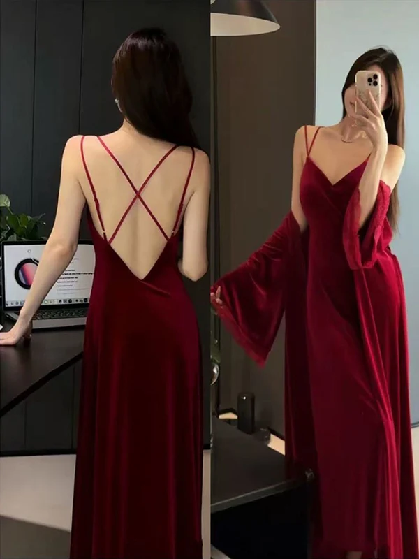 

plus Size 300 Pou Women's Spwear Long Velvet Robe with Chest Pad Autumn Winter Sexy Bal Dr mid High Waist Fairy...