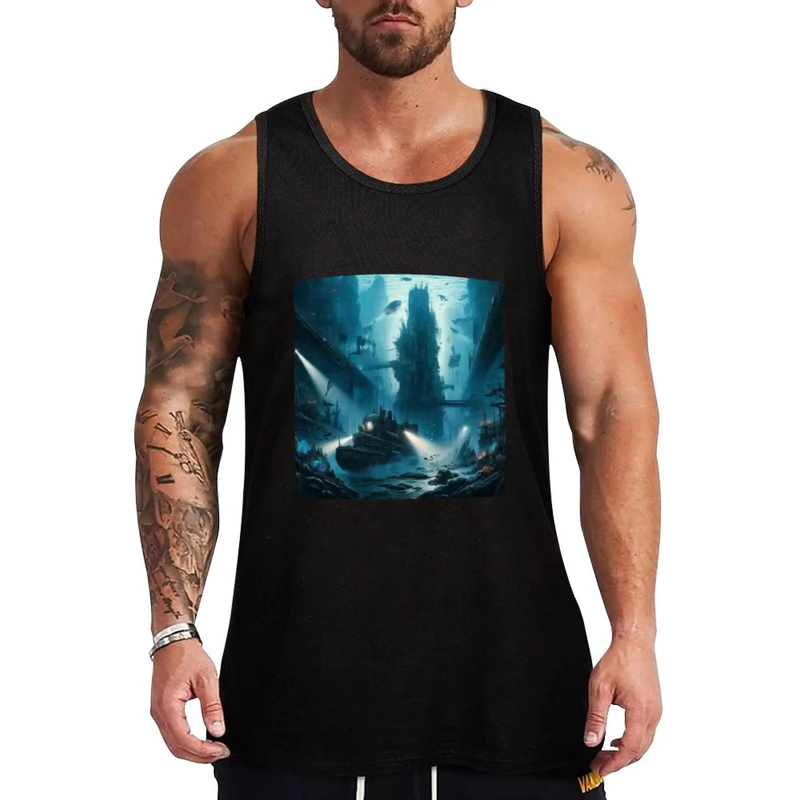 Exploration of A Post Apocalyptical Underwater Cityscape Tank Top sleeveless man shirts Gym man