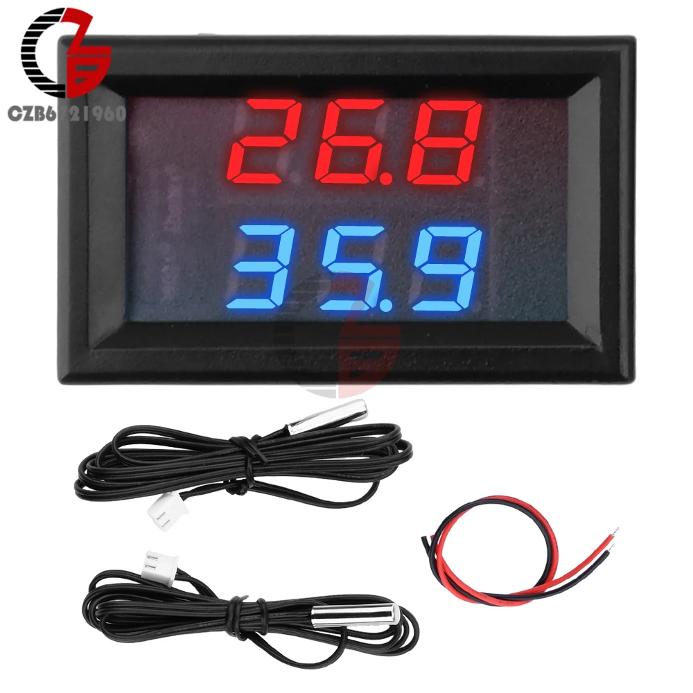 DC 5-80V LED Dual Display Digital Temperature Sensor NTC Metal Waterproof Probe Heating Cooling Controller Thermometer -50~+125℃
