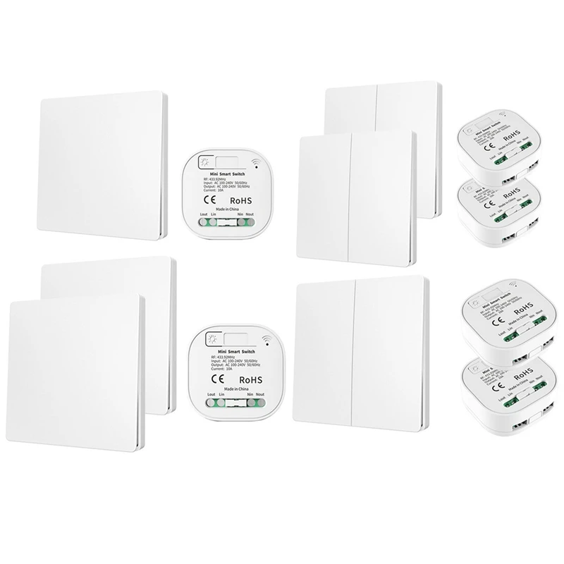 1Set Wireless Remote Control No Battery Rf433mhz Self-Powered Waterproof Light Switch , 2X2gang 2Receiver