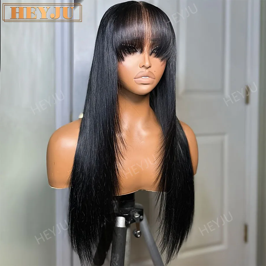 

Бесшовный парик с челкой из натуральных волос, 3x1 HD кружево, прямые волосы, для женщин, бразильские недорогие парики, полностью машинной работы, распродажа