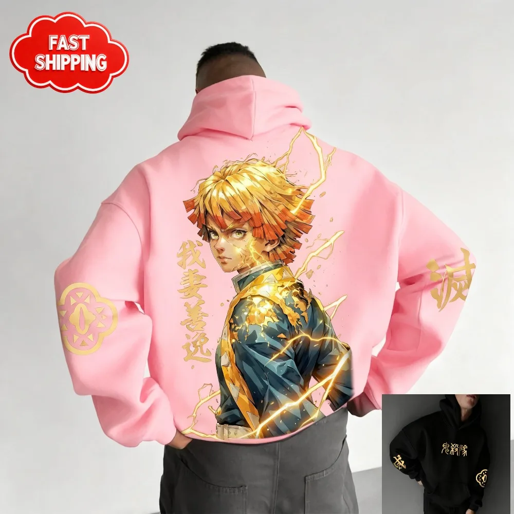 Demon Slayer Anime Felpa con cappuccio versatile Nezuko Kamado Graphic Uomo Donna Felpa in cotone oversize Comfort Fit Unisex Streetwear