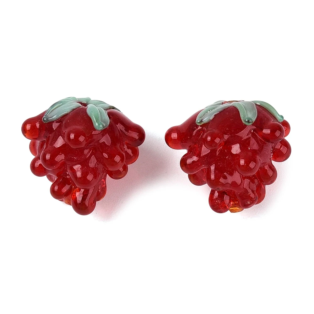 30pcs Handmade Red Fruit Lampwork Glass Beads Raspberry Loose Spacer Beads for Jewelry Decor Bracelet Necklace Making Crafts