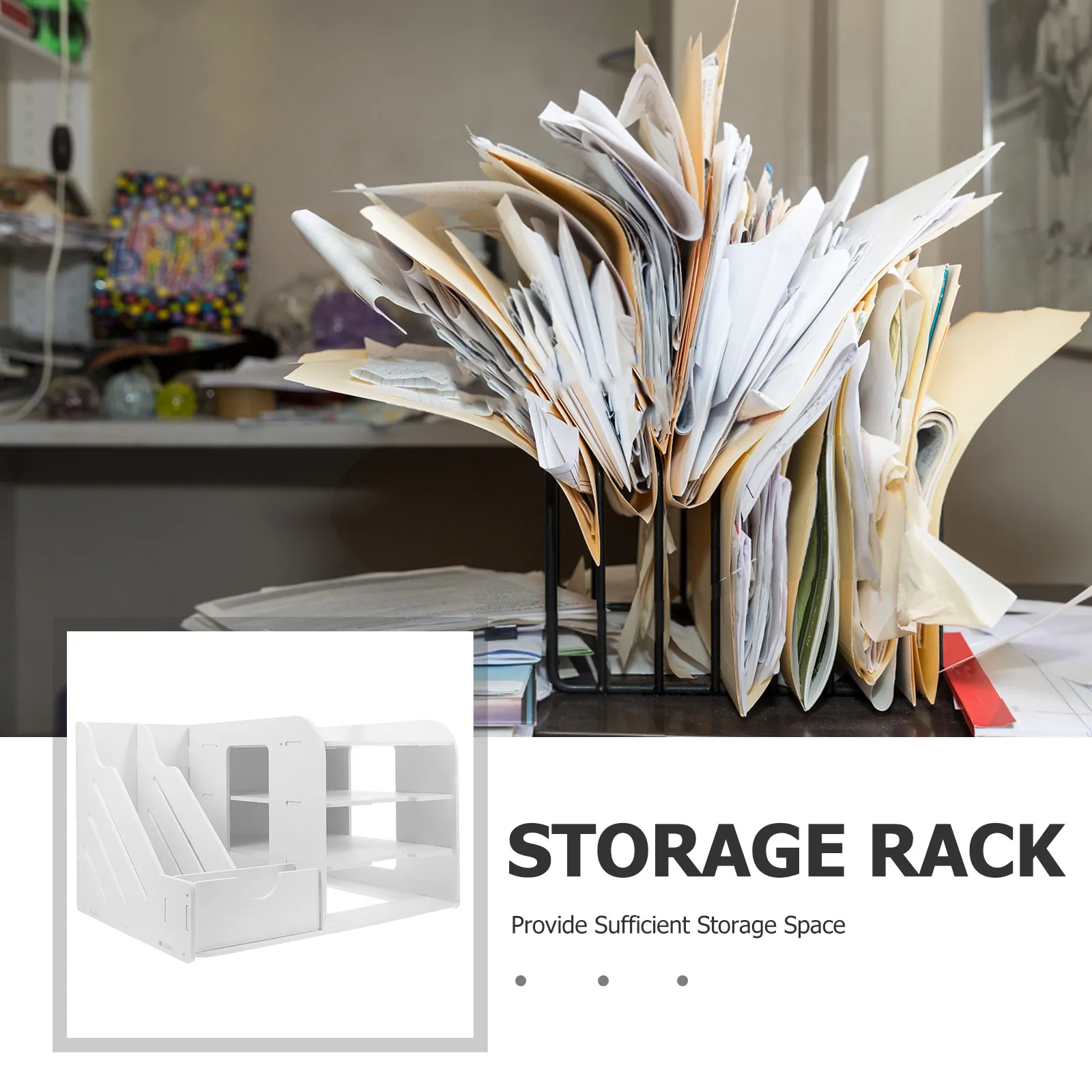 White Desktop Multi Layer File Organizer Storage Rack Document Tray Office Home School Desk Paper Sorter Organizer