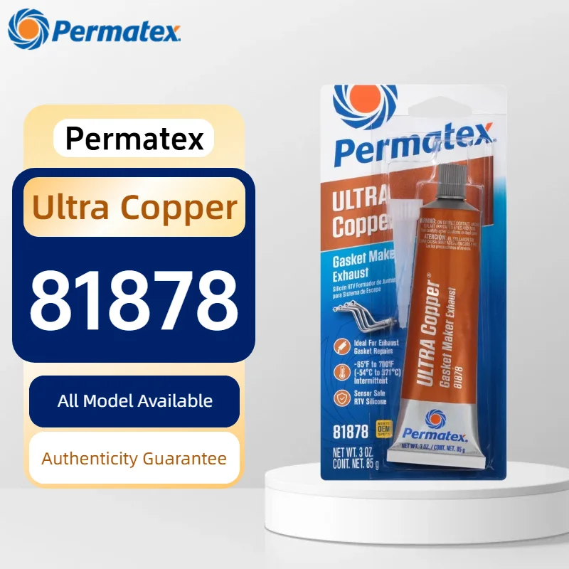 Permatex 81878 Ultra Copper RTV Sellador de Silicona para Juntas, Resistente a Altas Temperaturas 700F, Seguro para Sensores de Escape y Motor, 3oz