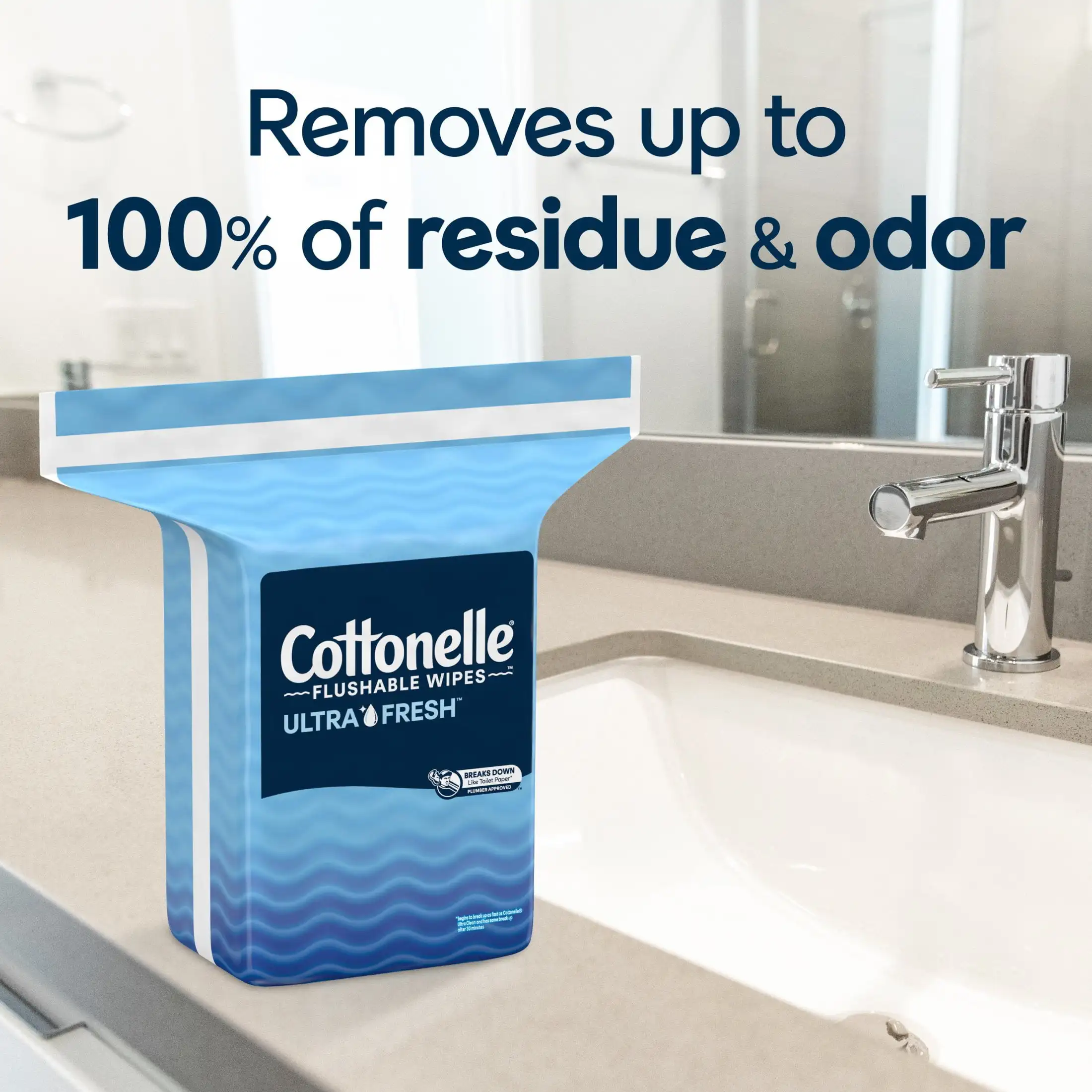 (2 Pack) Ultra Fresh Flushable Wet Wipes, 1 Resealable Bag