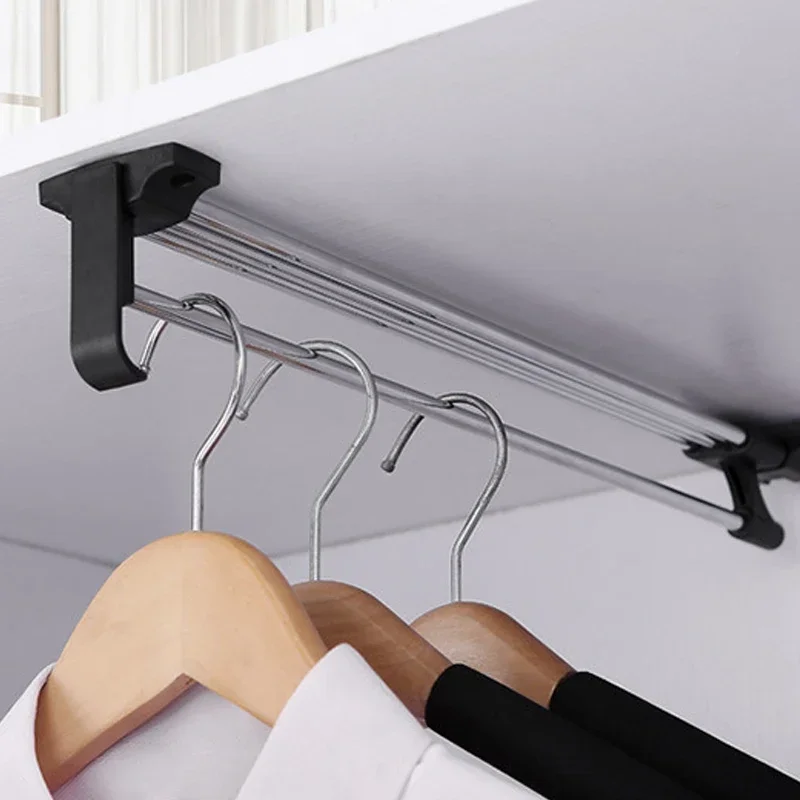 Retractable Stainless Steel Top Mount Wardrobe Rail Clothes Hanger Towel Coat Racks Adjustable Closet Rod Rail Organizer Rack