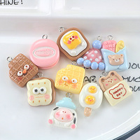 9PCS Resin Simulation Food Toys Toast Fried Eggs Bear Pendants for DIY Earrings Keychains Jewelry Making Decoration Accessories