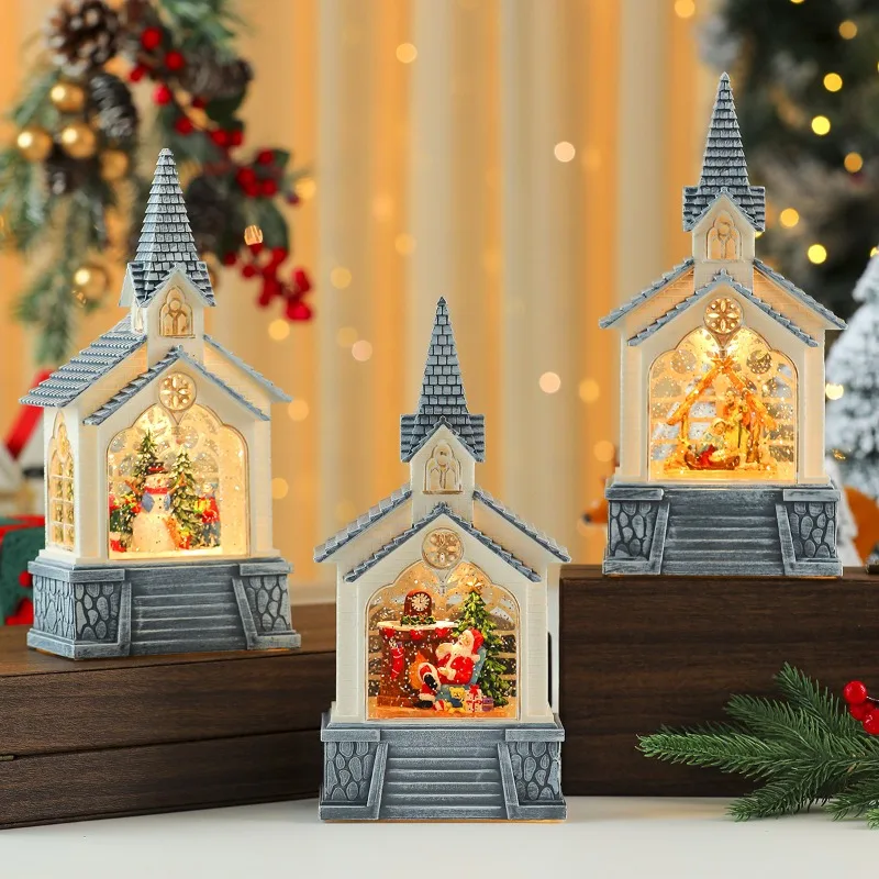 

Christmas Gift Santa Claus House Crystal Wind Lantern Christmas Decoration House Ornament Snow Music Music Box