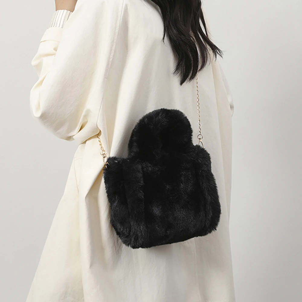 Зимняя плюшевая сумка на плечо, пушистые сумки из искусственного меха для женщин, мини-теплая мягкая сумка-шопер с цепочками, сумка через плечо, клатч