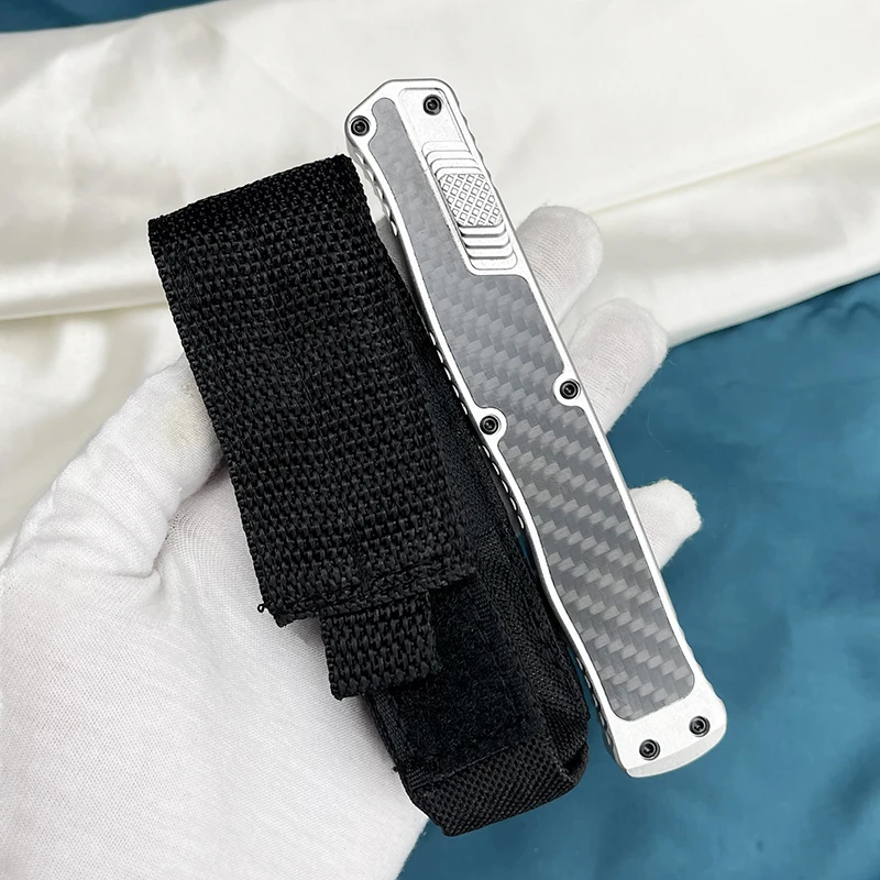 مايكرو OTF سكين D2 شفرة فولاذية صلابة عالية ألياف الكربون التصحيح سبائك الألومنيوم مقبض التخييم في الهواء الطلق سكين جيب الدفاع عن النفس #2