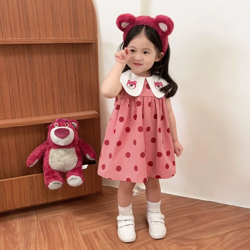 Disney Toy Story Lotso Bear Girl Dress Kids Toddler Polka Dot Cartoon gilet senza maniche gonna vestiti estivi Cute Baby Kid Dresses