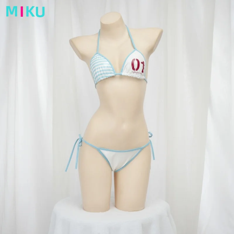 

Hatsune Miku two-dimensional anime peripheral creative kawaii blue and white striped girls' halterneck high-value underwear set