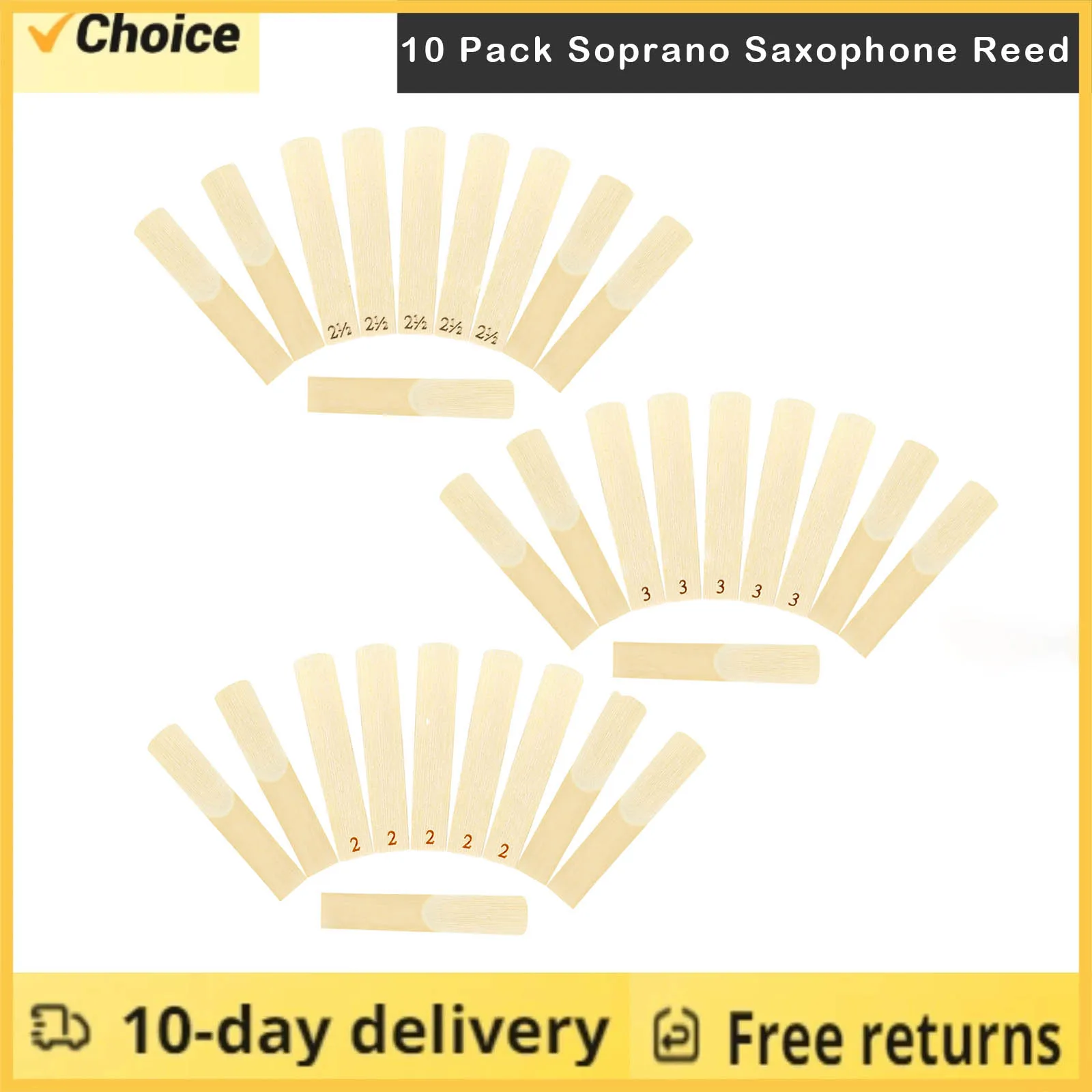 Cañas de saxofón, paquete de 10 cañas de saxofón Soprano, sonido rico para saxofón, jugador principiante, Kit de cañas de saxofón Soprano, accesorios para saxofón