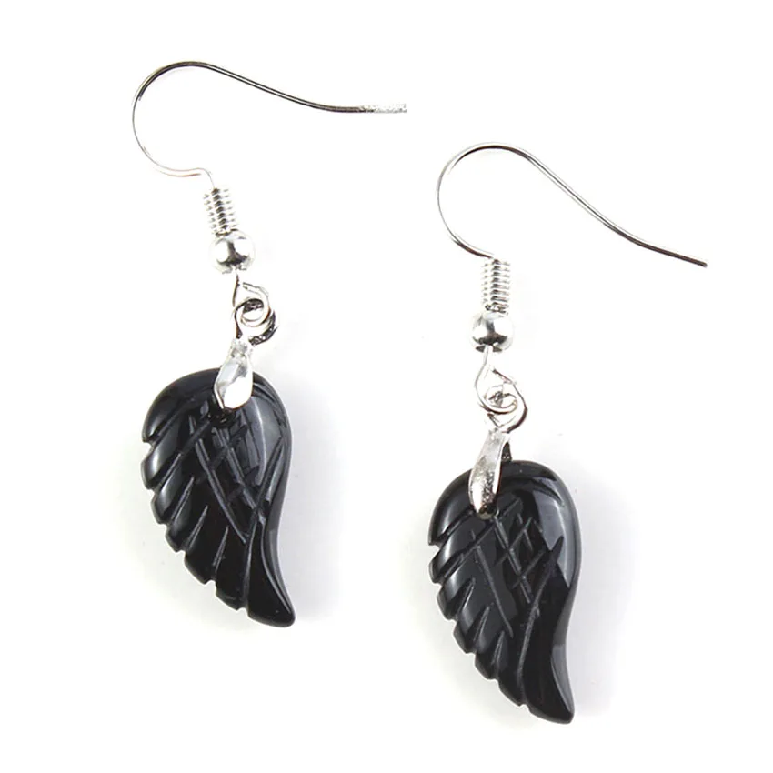 KFT Natural Carved Angel Wings Crystal Quartz Earring Lapis Lazuli Agate Dangle Hook Drop Stone Women Girls Earrings Jewelry