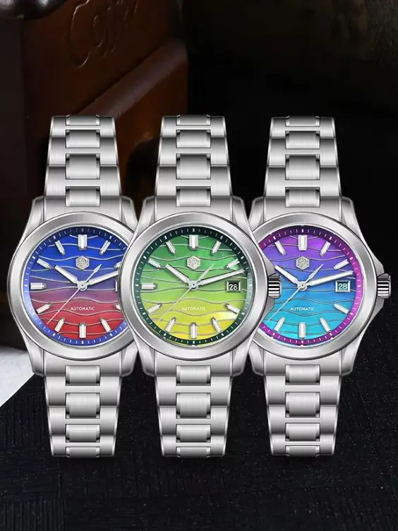 San Martin 39mm Miyota 9015 Splicing MOP Dial Luxury Dress Automatic Reloj 3H Date BGW-X1 Lume OTF Clasp Waterproof 100M SN0150 - view 3