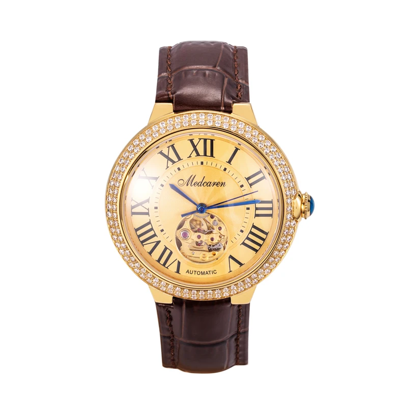

New Luxury Men' s Automatic Watches 42mm 24K Gold Business Mechanical Men Wristwatches Waterproof Leather Strap Gifts for Men
